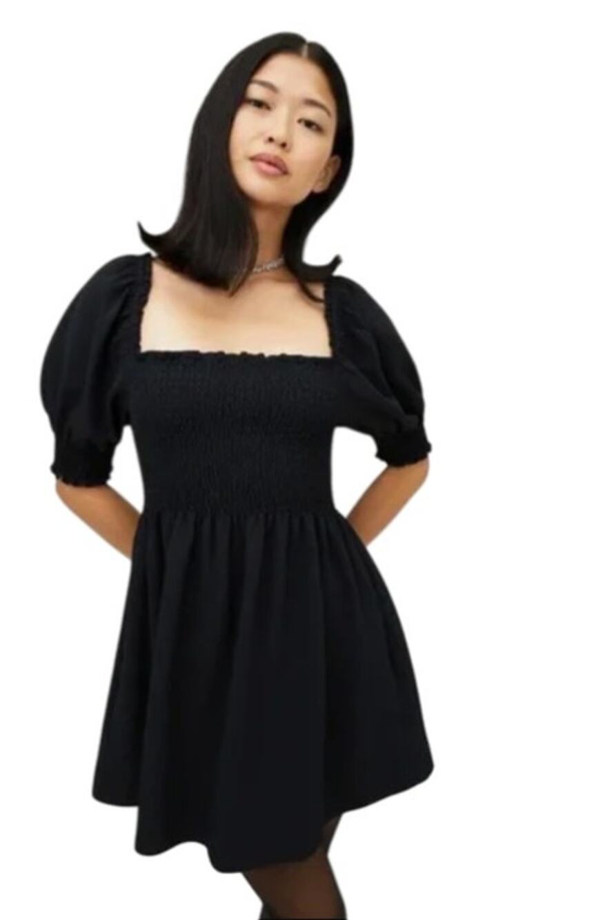 Hill House Black Textured Swiss Dot Athena Nap Mini Dress